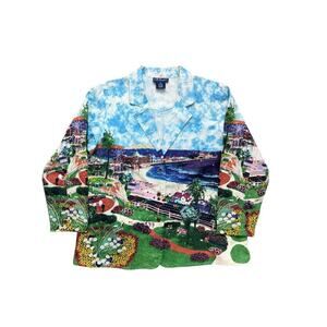 Artacapea Women's Heavy 100% Cotton Colourful Beach Scene Blazer Jacket Size M